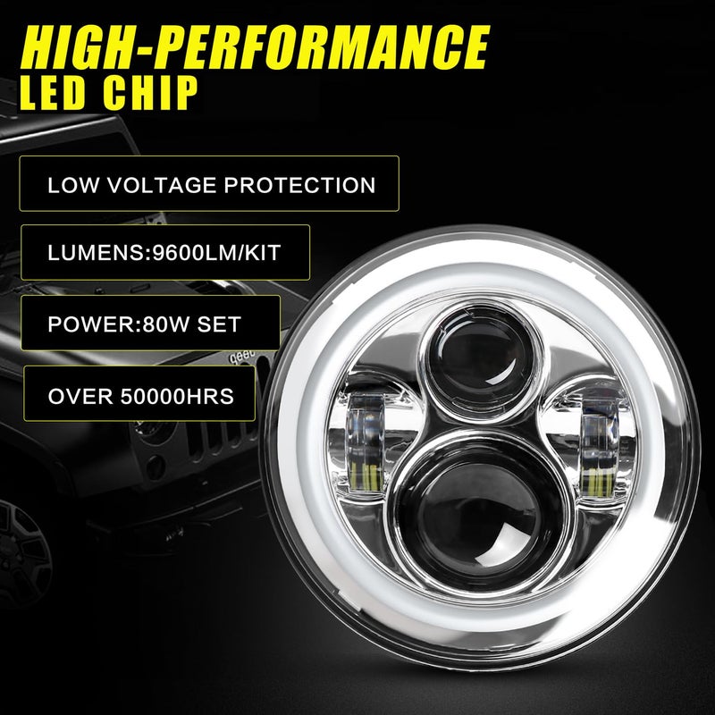 YEEGO DIRECT 7 inch Motorcycle LED Headlight 4.5 inch Fog Passing Lights for Road Kin-g Ultra Clas-sic Elec-tra Street Gli-de Tri Cvo Heri-tage Softail Sli-m De-luxe Fat-boy, DOT Approved (Silver) - Image 4